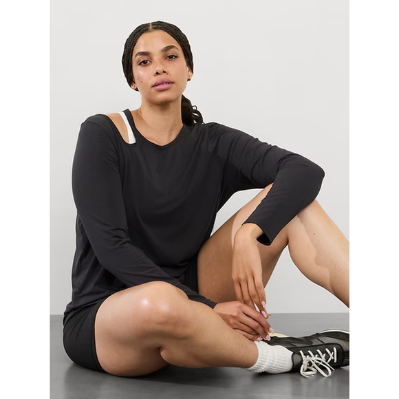 Athleta Top Womens Extra Large Black Move With Ease Asymmetrical Long Sleeve Gym - Picture 1 of 13